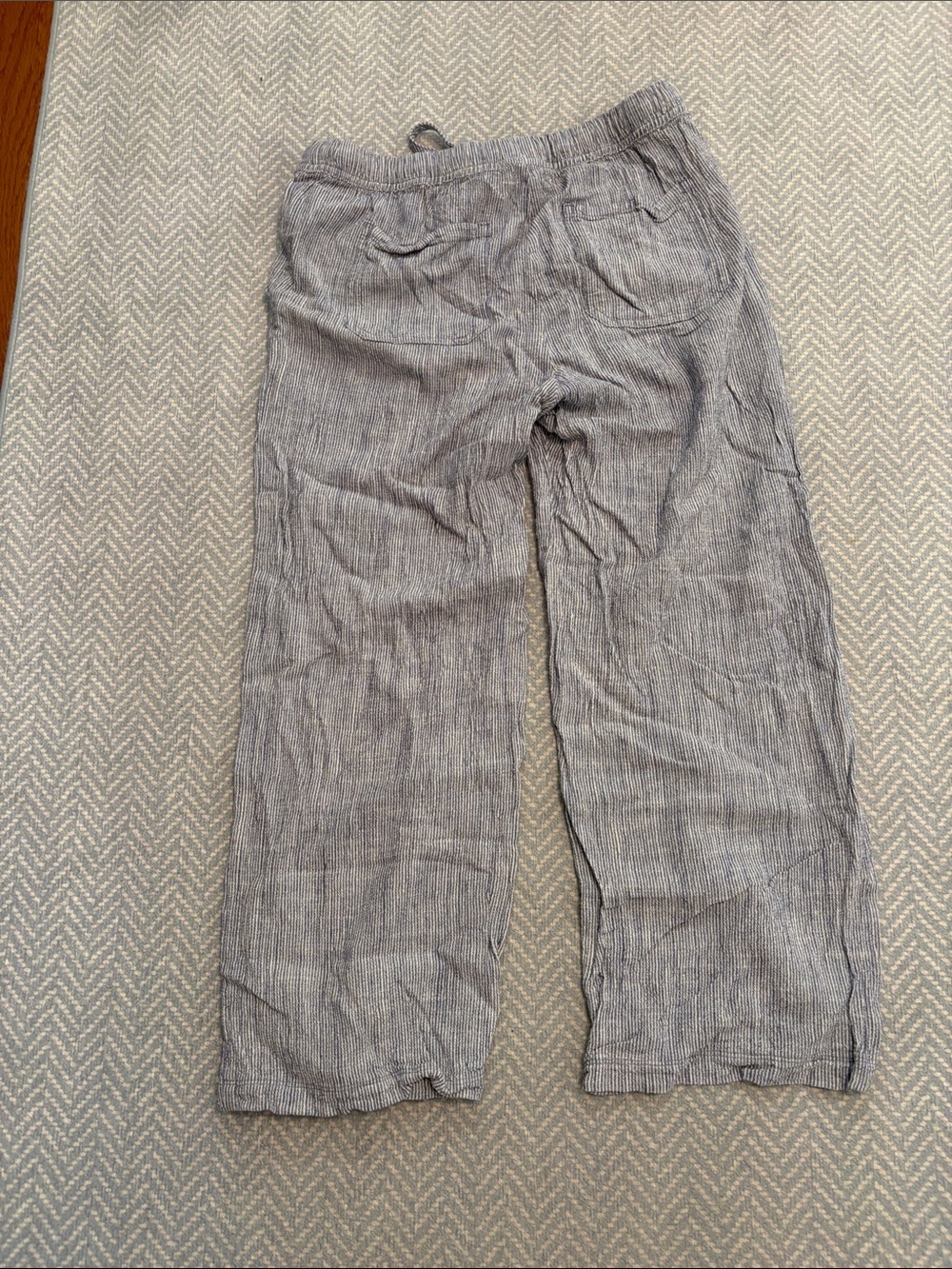 Splendid Women's Blue Striped Cropped Drawstring Linen-Blend Pants - Picture 4 of 4